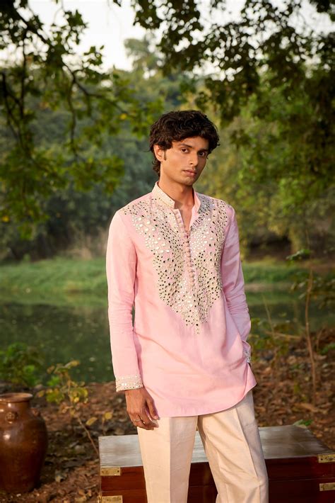Ice Pink Kutchi Mirrorwork Kurta Set- Menswear – Monisha Jaising