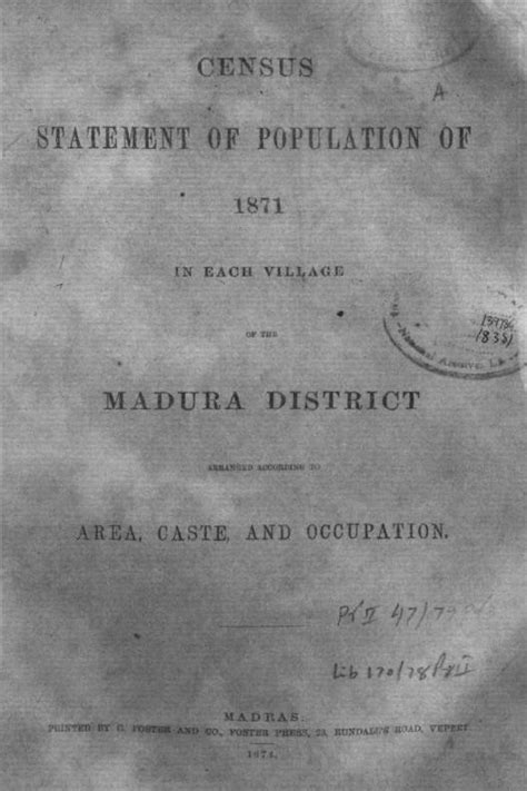 India - In Each Village of the Madura District, Tamilnadu - Census 1871
