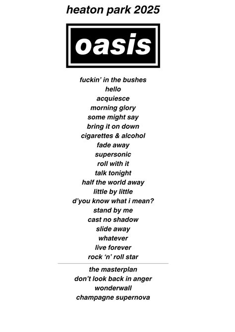Oasis 2025 Tour Setlist Poster Heaton Park - Etsy UK