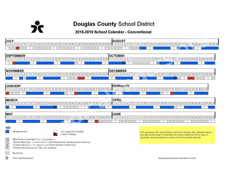 2018 - 2019 Conventional Calendar | Douglas County School District ...