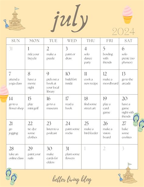 July 2024 - Activities (365 days of challenges) — better living blog ...