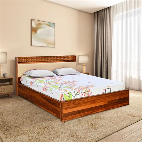 Dewsbury Solid Wood Queen Bed with Hydraulic Storage (Walnut ...