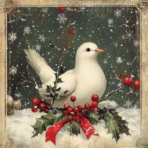 Vintage Christmas Dove Art Free Stock Photo - Public Domain Pictures