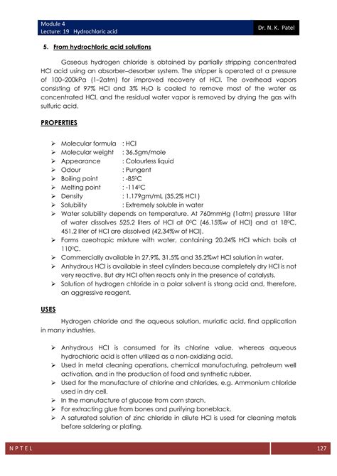 Lecture 19- Manufacturing of Hydrochloric acid from hydrogen and ...