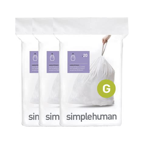 simplehuman Garbage Bags, Code G Custom Fit Liners, 30 Liter / 8 Gallon ...
