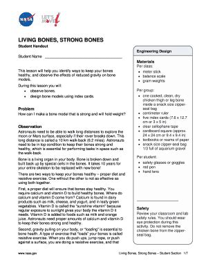 Fillable Online nasa LIVING BONES, STRONG BONES - Student Section. NASA ...