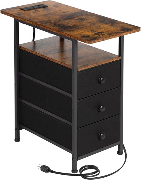 Narrow Side Table with Charging Station, Slim End Table with USB Ports ...