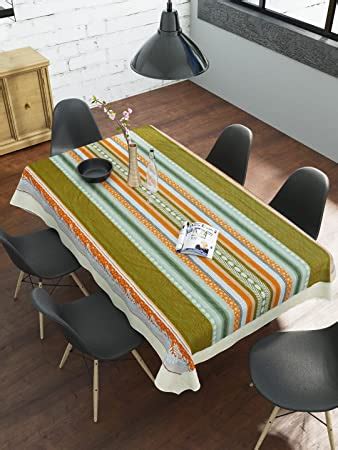 Buy Clasiko 6 Seater PVC Table Cover; Green & Orange Stripes; Anti Slip ...