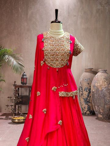 red peplum cape lehenga set. – nehhanhata