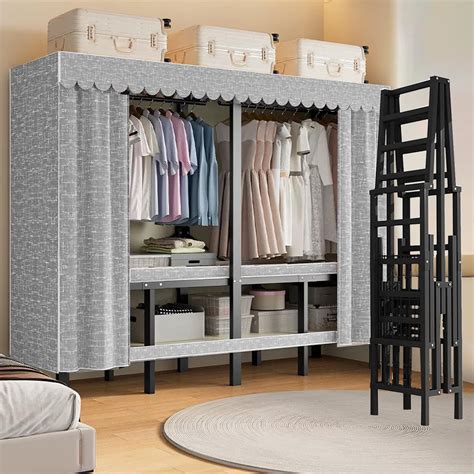 Amazon.com: Heavy Duty Clothes Rack with Cover,Foldable Portable ...