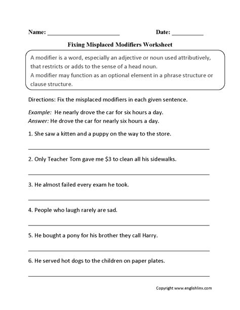 Image result for Identifying Modifiers Worksheet