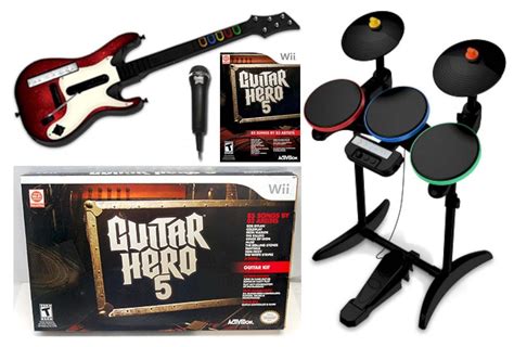 NEW Nintendo Wii Wii-U Guitar Hero 5 BAND SET Kit w/Drums+Mic+Guitar ...