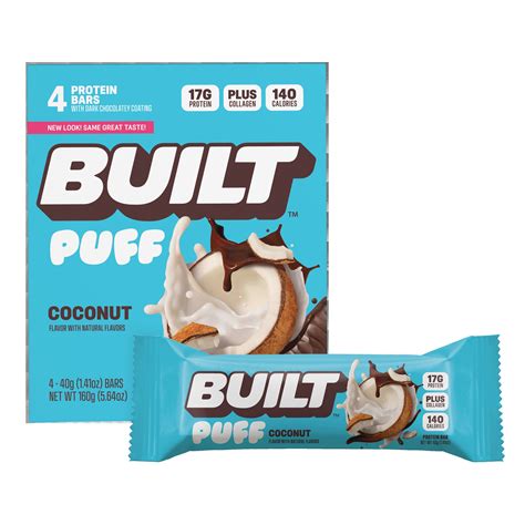 Built Bar Protein Bar, Coconut Puff, 17g Protein, Collagen, 140 ...