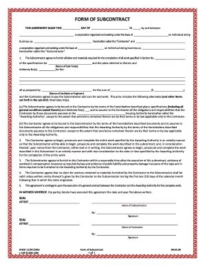 MA Form Of Subcontract 2016-2026 - Fill and Sign Printable Template Online