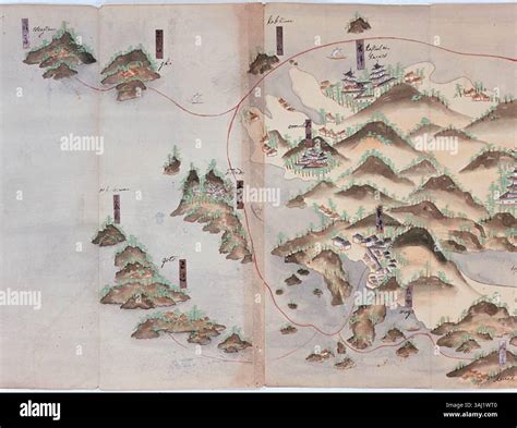 A scroll painting from the late 18th or early 19th century depicting the route to the Shogun’s ...