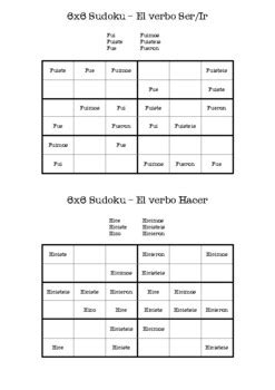Spanish Verbs Sudoku (Preterite conjugation -Tener, Ser/Ir, Estar ...