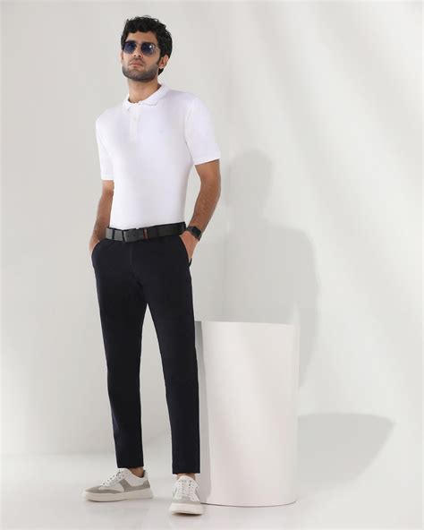 Buy Slim Fit B-91 Formal Navy Solid Khakis Online