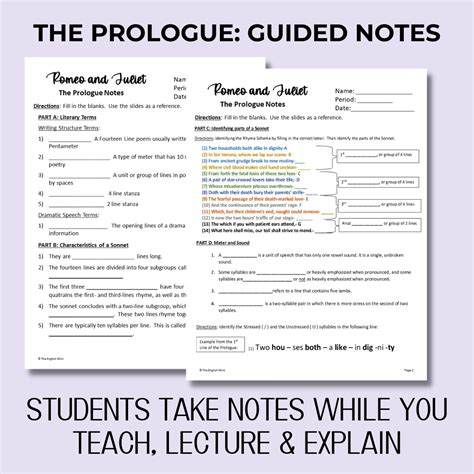 Romeo & Juliet - The Prologue Instructional Slides & Guided Notes ... - Worksheets Library