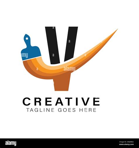 Letter V Paint Brush Logo. Alphabet V House Paint Business Icon Stock Vector Image & Art - Alamy - Letter V Art Painting Dark