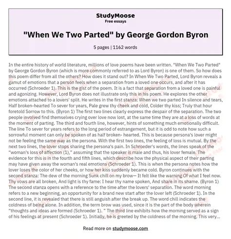 "When We Two Parted" by George Gordon Byron Free Essay Example