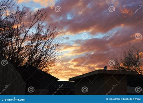 Dramatic Moody Sunset Orange Purple Yellow Boise Idaho Wide View Stock ...