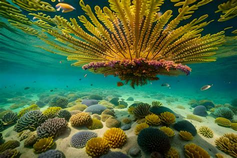 a coral reef with many different types of sea anemones. AI-Generated ...