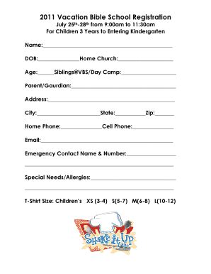 Vacation Bible School Registration Templates | pdfFiller