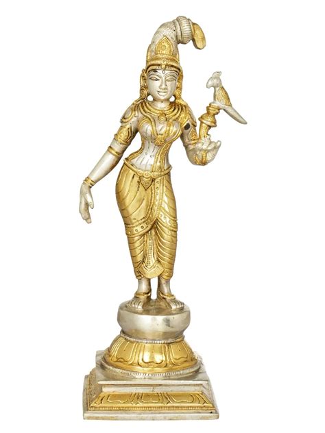 Brass Gold Silver Statue of Devi Andal/ Goda devi Holding a Parrot 12 ...