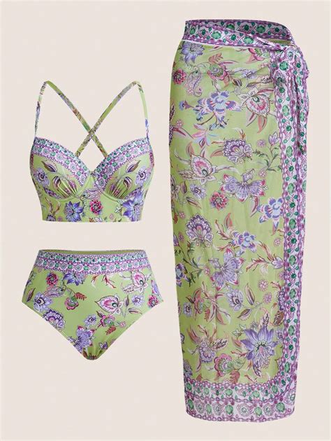 Swim Oasis Elegant Floral, Baroque Inspired, Underwire High Waist ...