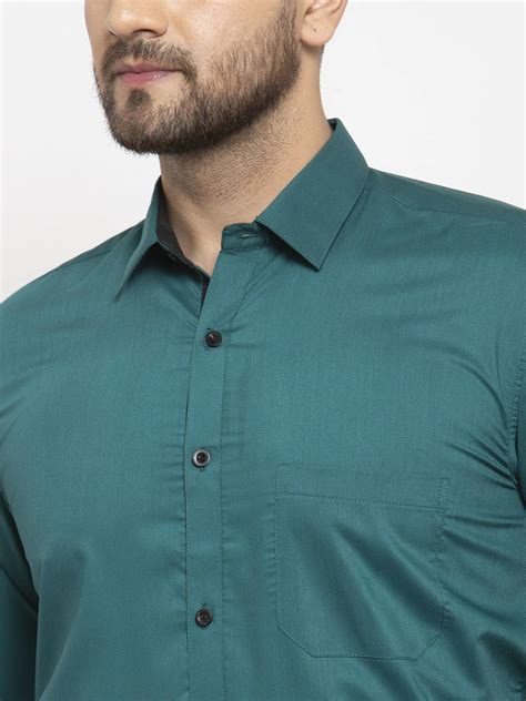 Jainish Teal Blue Formal Shirt with black detailing ( SF 411Teal ...