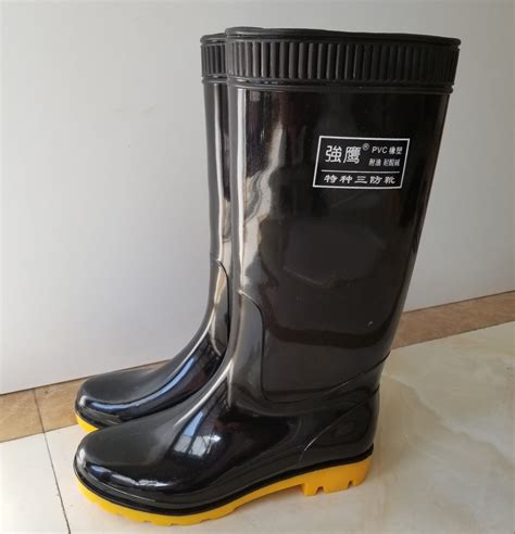 厂家强鹰301双色高筒黑色雨鞋 pvc雨靴 耐油耐酸碱雨靴男士水鞋-阿里巴巴