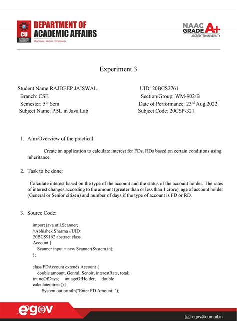 JAVA 3 - Worksheets - Experiment 3 Student Name:RAJDEEP JAISWAL UID ...