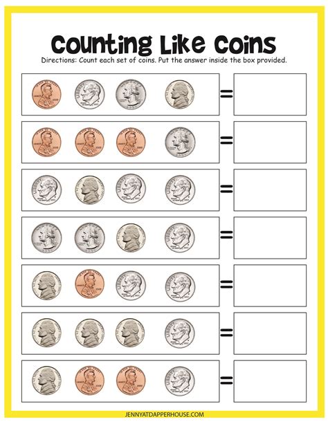 Practice Counting Coins Free Printable Worksheets - Jenny at ...