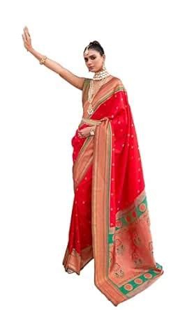 NK Textiles Women's Butti Paisley Copper Zari Woven Paithani Silk Saree ...