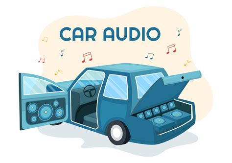 Car Audio with Loud Speakers, Sound System or Music Automobile in Flat Cartoon Poster Hand Drawn ...