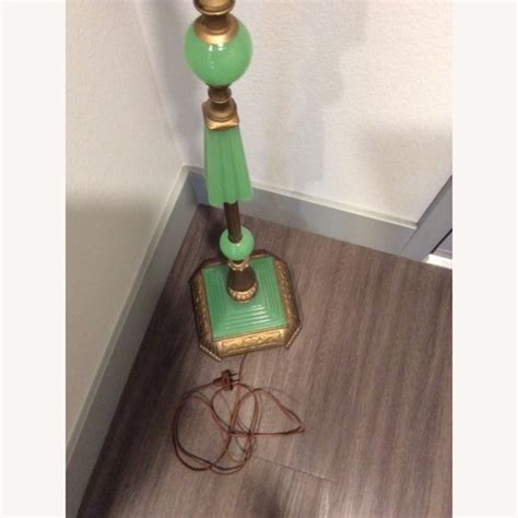 Antique Art Deco Jadeite Cast Iron Floor Lamp - AptDeco