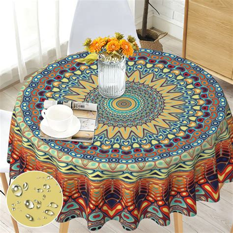 Boho Round Tablecloth 70 inch, Bohemian Circle Table Cloth, Stain ...