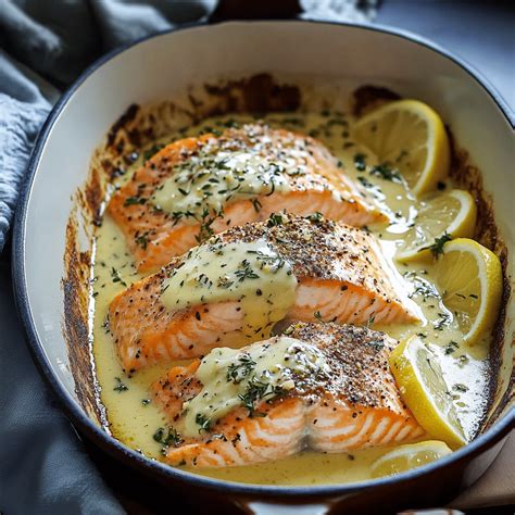 Easy Baked Salmon with Lemon Butter Cream Sauce Recipe