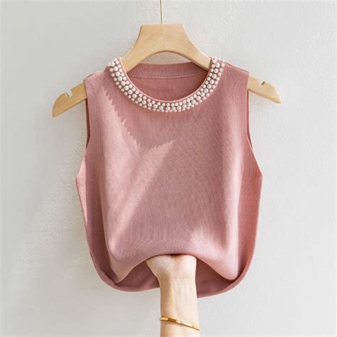 Shop Pink Pearl Studded Tank Top - for Women | OUTZIDR | Gen-Z Style
