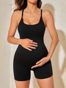 SHEIN Double-Layer Solid Color Sleeveless Maternity Romper With Slim ...