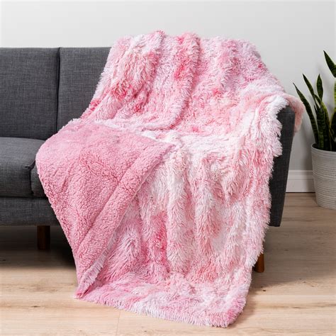PAVILIA Faux Fur Throw Blanket, Tie-Dye Pink, Shaggy Sherpa Fleece for ...