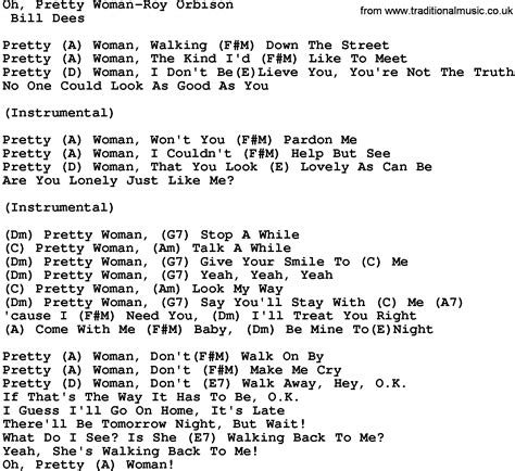 Country Music:Oh, Pretty Woman-Roy Orbison Lyrics and Chords