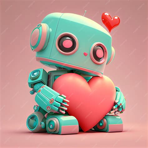 Premium Photo | Cute robot in love with heart 3d render cartoon ...