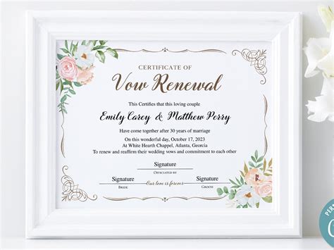 Vow Renewal Certificate Template
