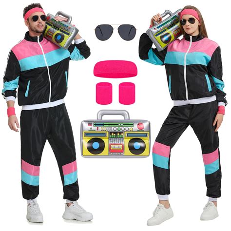 Ladhow 80s Tracksuit for Men Women 80s 90s Windbreaker Set 80s Costume ...