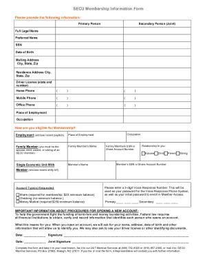 2020-2026 NC SECU Membership Information Form - Blank Fillable Template ...