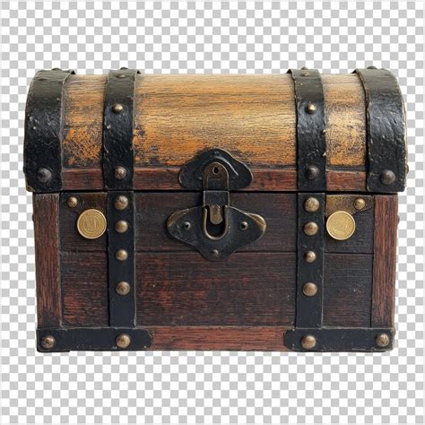 Vintage wooden treasure chest with metal details cut out transparent ...