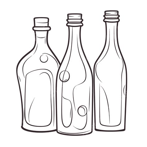 Sketch Of Three Bottles On A White Background Outline Drawing Vector ...