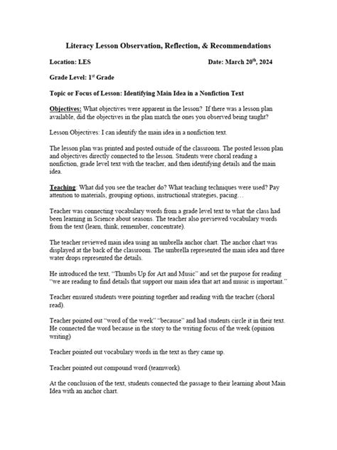 Image result for Reading Lesson Observation