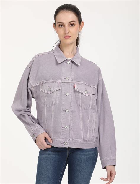 Women's Solid Purple Spread Collar Denim Trucker Jacket – Levis India Store